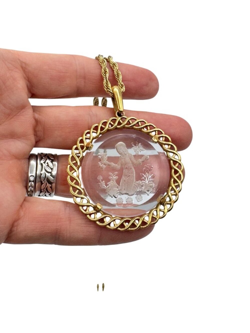 Vintage Trifari Zodiac Pendant Virgo Intaglio Vermeil 24” 925 Chain September - Picture 13 of 14